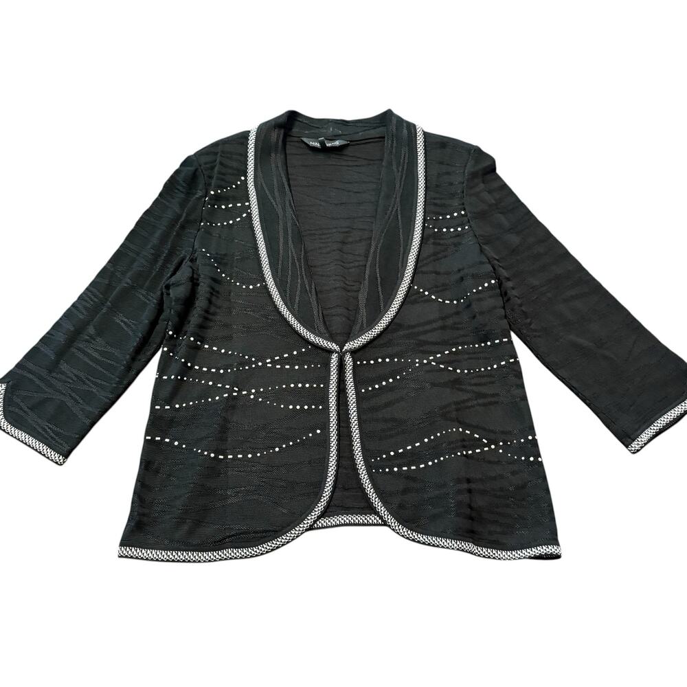 Ming Wang Ladies Black sweater cardigan, silver stud details, shawl collar, M